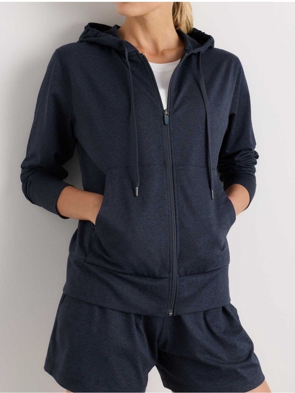 Quince Flowknit Full Zip Hoodie/Heather Navy Womens Medium